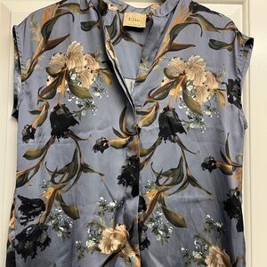 Elie Tahari Floral Blouse - Blue and Black